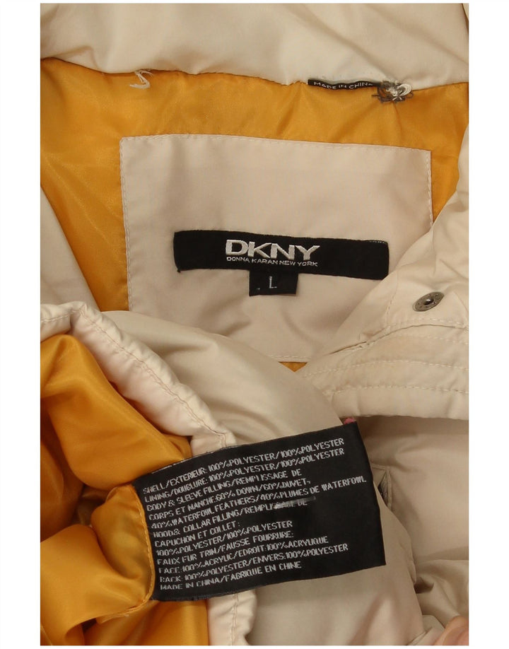 Женское стеганое пальто с капюшоном Dkny UK 14, большой размер, бежевый полиэстер