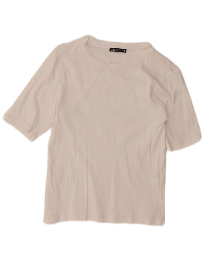 ZARA Womens Crop T-Shirt Top UK 12 Medium White Cotton
