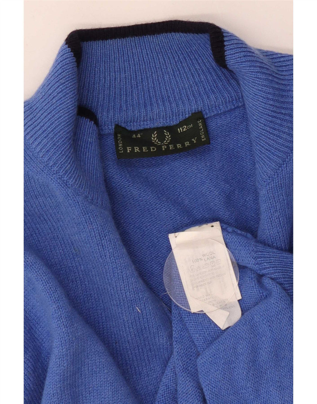 Мужской джемпер с воротником на молнии Fred Perry, средний синий шерстяной свитер