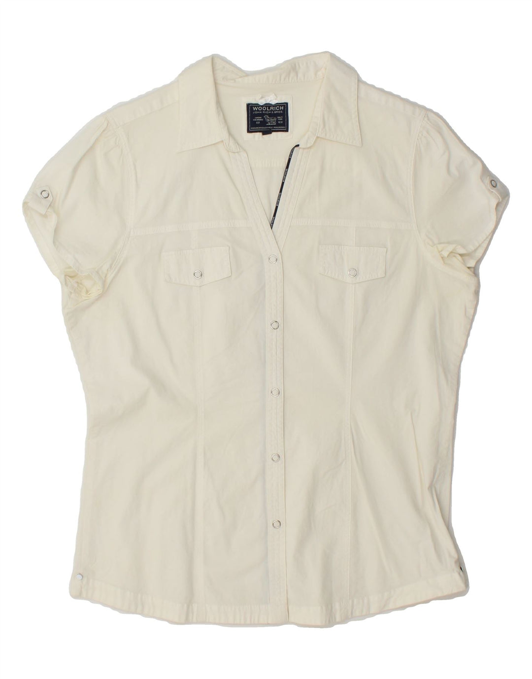 WOOLRICH Womens Short Sleeve Shirt Blouse UK 16 Large Off White Vintage Woolrich and Second-Hand Woolrich from Messina Hembry 