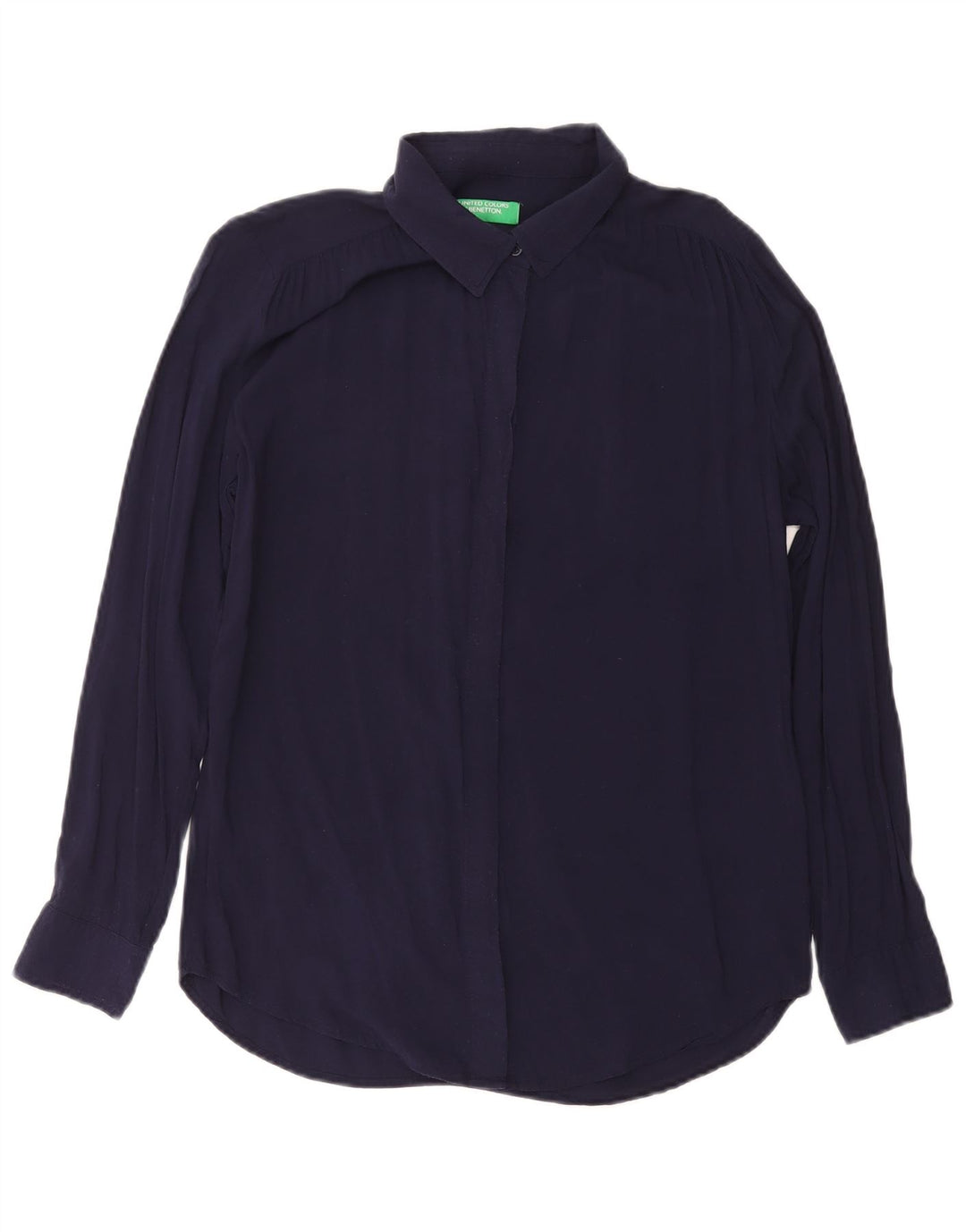 BENETTON Womens Shirt Blouse UK 14 Medium Navy Blue Viscose
