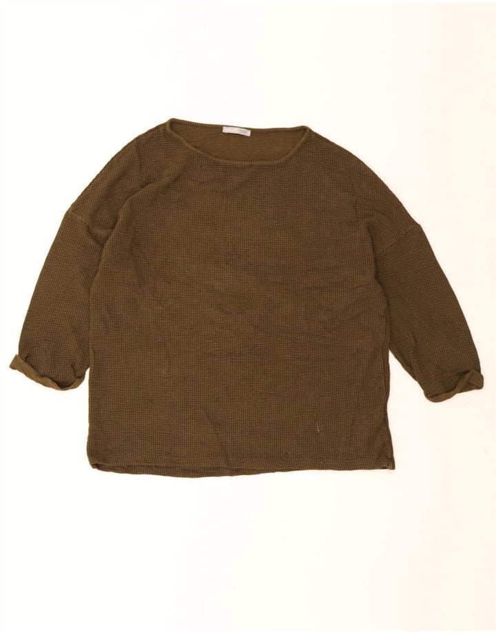 Женский топ оверсайз с рукавом 3/4 Zara UK 10, маленький, коричневый, вискоза