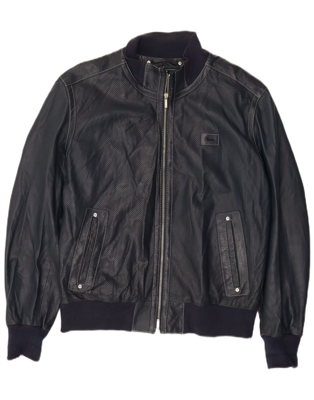 Мужская кожаная куртка Harmont & Blaine UK 40, большая темно-синяя кожаная