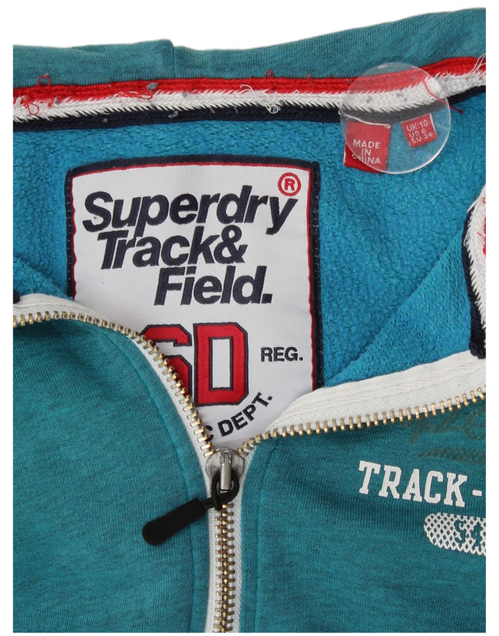 Женский свитер с капюшоном на молнии Superdry UK 10, маленький бирюзовый хлопок