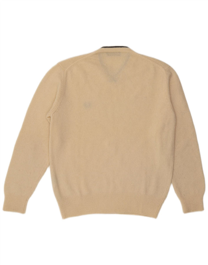 Мужской джемпер с v-образным вырезом Fred Perry, большой бежевый шерстяной свитер