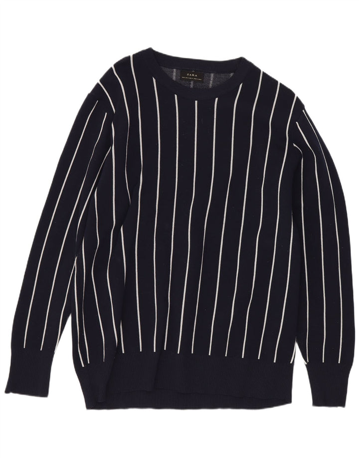 Мужской джемпер стандартного кроя Zara с вырезом «лодочка» среднего размера, темно-синий в полоску