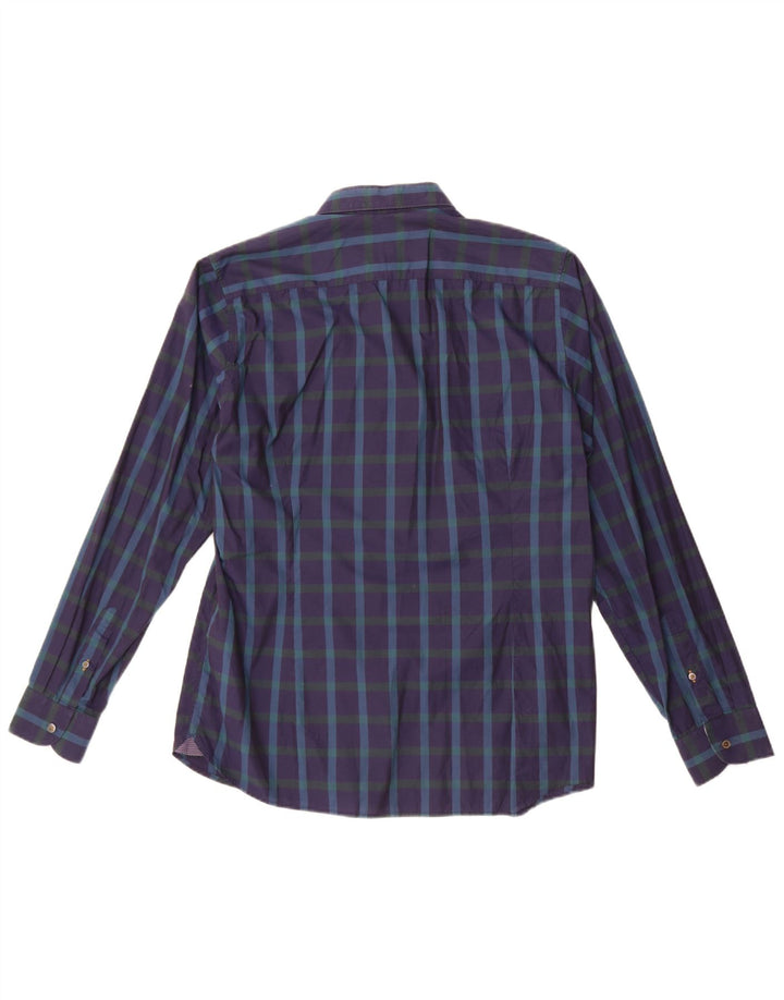 Мужская рубашка Ted Baker, размер 4, большая темно-синяя клетка, хлопковая рубашка