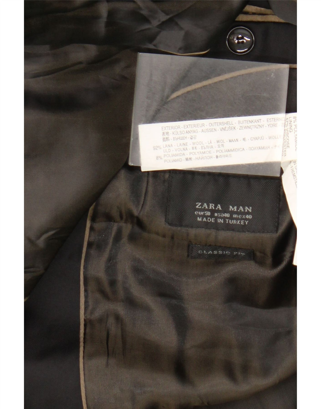 Мужской пиджак Zara Classics на 2 пуговицах EU 50, средний черный шерстяной пиджак