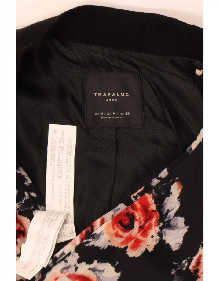 Женский бомбер Zara UK 12, средний черный полиэстер с цветочным принтом