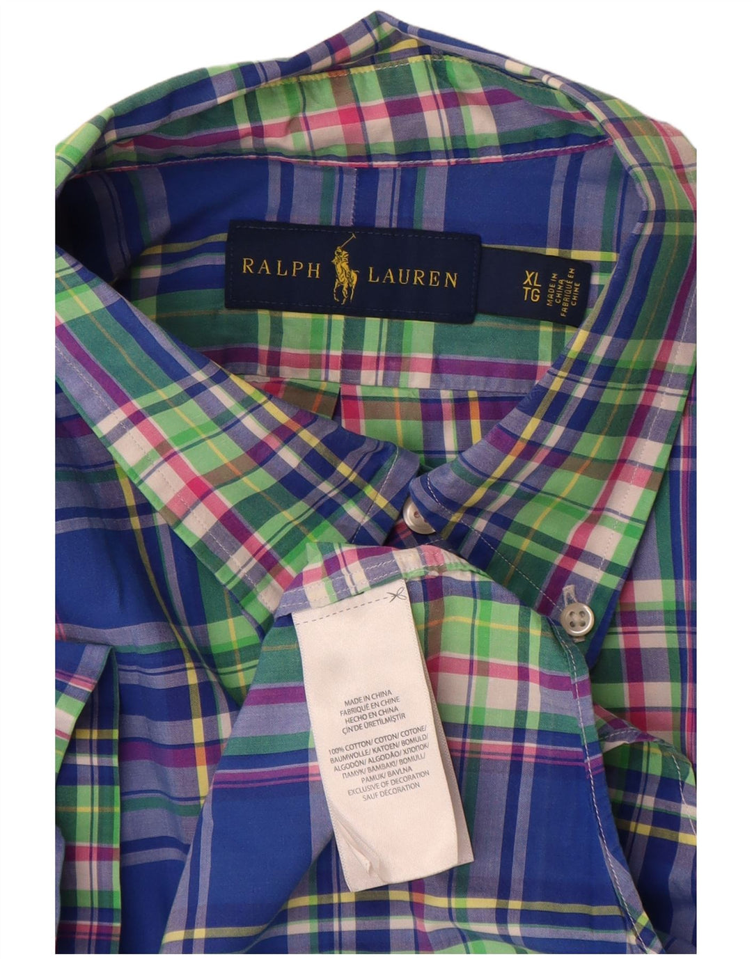 Мужская рубашка с коротким рукавом Ralph Lauren XL, синяя клетка, хлопок
