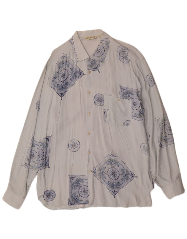 VINTAGE Mens Shirt XL Blue Geometric Viscose