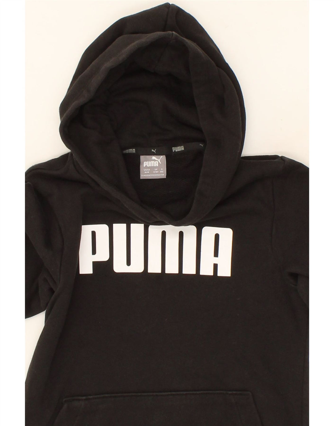 PUMA Boys Graphic Hoodie Jumper 9-10 Years Medium Black Vintage Puma and Second-Hand Puma from Messina Hembry 