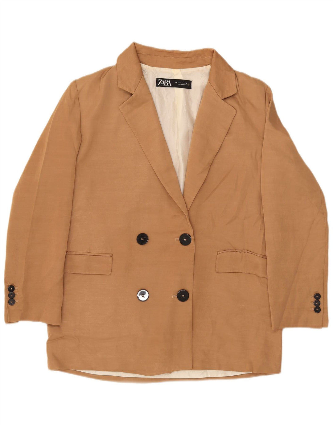 Женский двубортный пиджак оверсайз ZARA UK 10, маленький бежевый