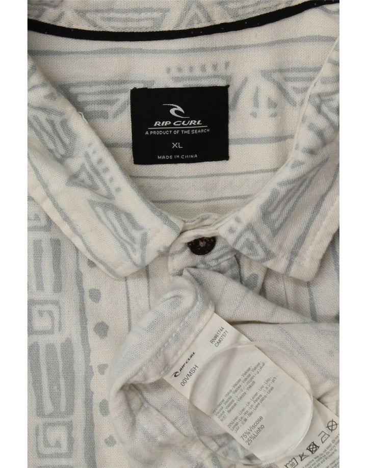 Мужская рубашка с коротким рукавом Rip Curl XL, белая вискоза с геометрическим рисунком