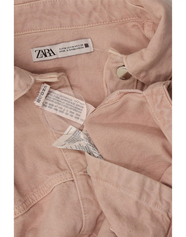 Женская джинсовая куртка оверсайз Zara UK 14, хлопок среднего розового цвета