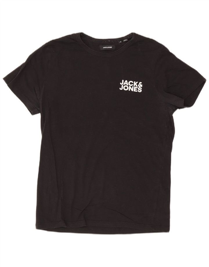 Мужская футболка с рисунком Jack & Jones из хлопка среднего размера, черная