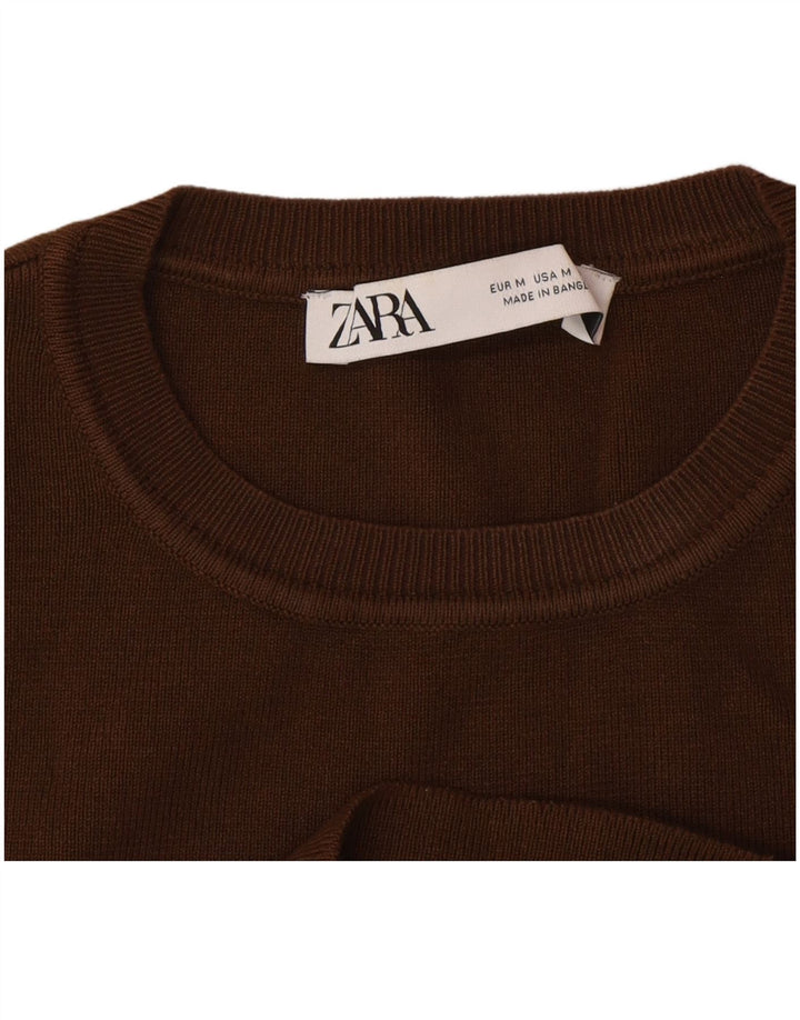 Женский укороченный топ без рукавов Zara UK 12, средний коричневый вискоза