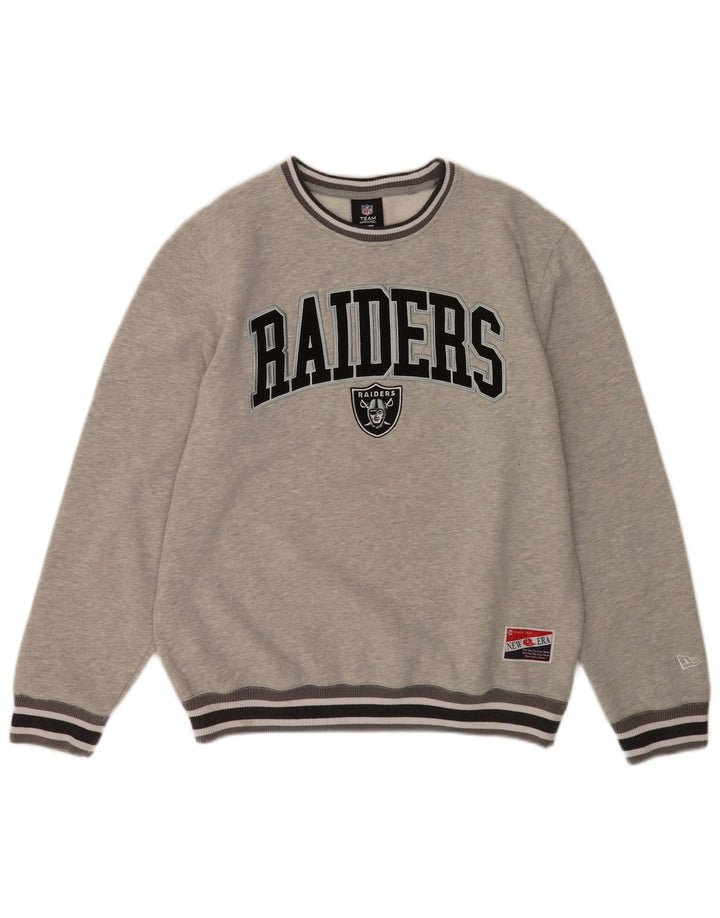 Мужской свитшот с рисунком New Era Raiders, хлопковый джемпер среднего серого цвета в полоску