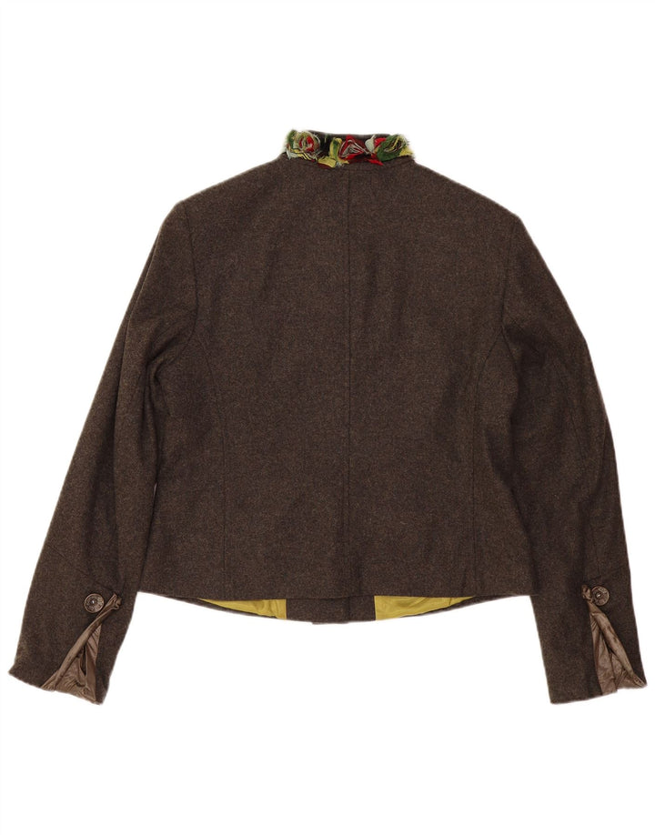 Винтажный женский пиджак на 7 пуговицах EU 42, большой коричневый цвет из натуральной шерсти