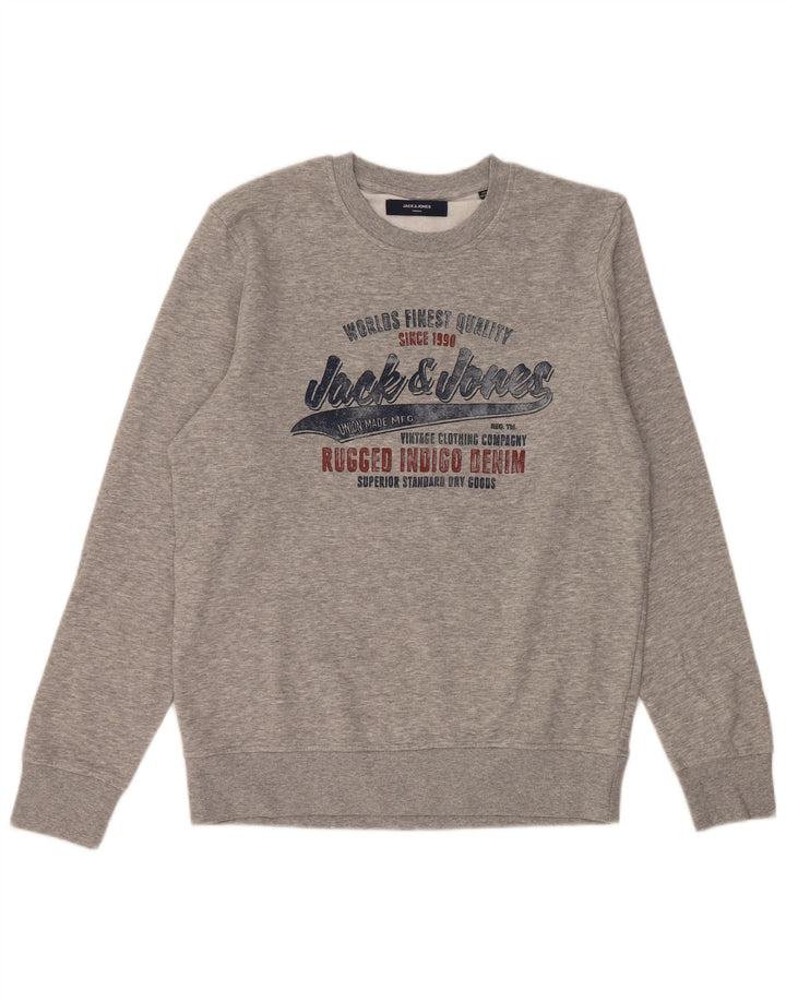 Мужской свитшот с рисунком JACK & JONES, джемпер среднего серого цвета, хлопок с крапинками
