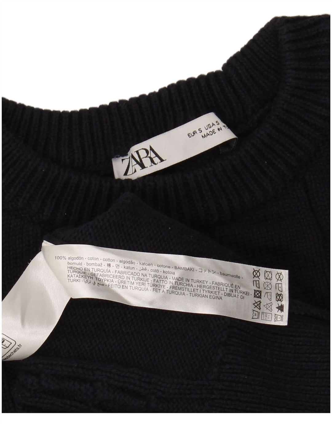Мужской джемпер с круглым вырезом Zara, маленький темно-синий, хлопковый