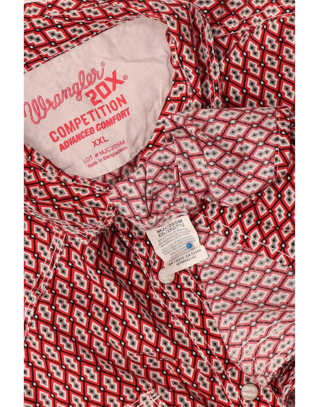 Мужская рубашка Wrangler 2XL, красный хлопок с геометрическим рисунком