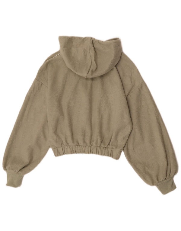 Topshop Женский укороченный флисовый джемпер с капюшоном на молнии, Великобритания 6 XS, хаки, полиэстер