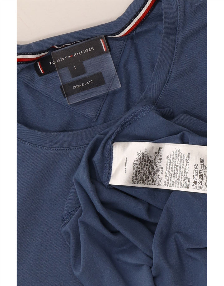 TOMMY HILFIGER Mens Extra Slim T-Shirt Top Large Blue Cotton Vintage Tommy Hilfiger and Second-Hand Tommy Hilfiger from Messina Hembry 