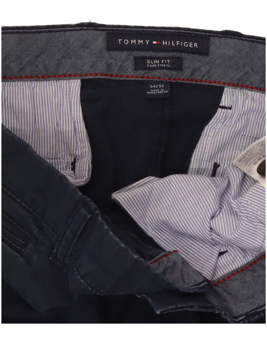 TOMMY HILFIGER Мужские брюки-чиносы узкого кроя W34 L32 Темно-синие хлопковые