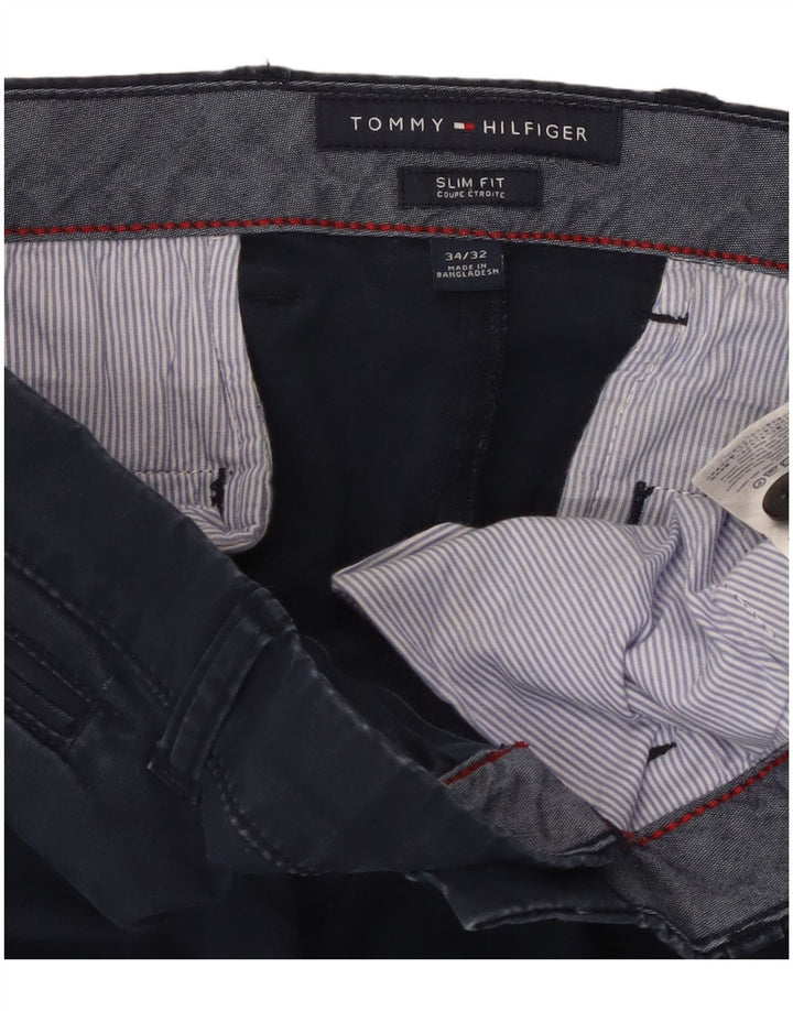 TOMMY HILFIGER Мужские брюки-чиносы узкого кроя W34 L32 Темно-синие хлопковые