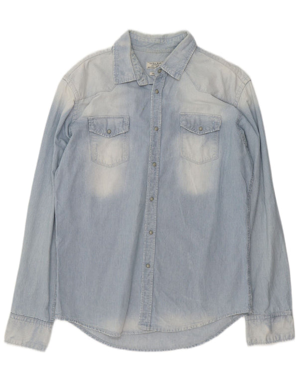 Мужская джинсовая рубашка узкого кроя Zara Acid Wash XL, синяя в тонкую полоску