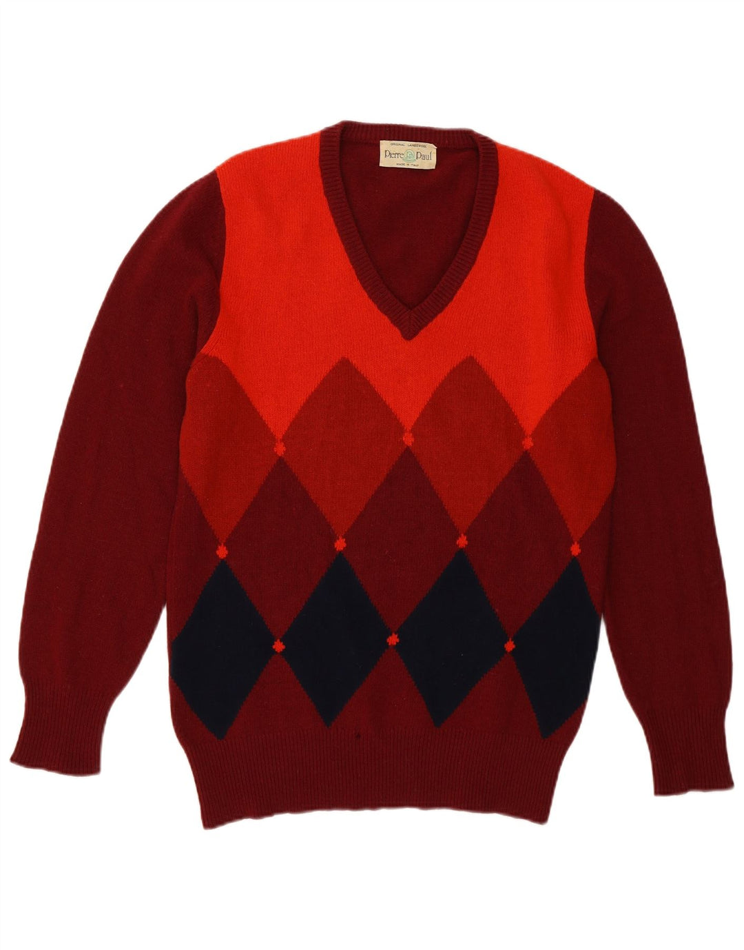Винтажный мужской джемпер с v-образным вырезом, свитер среднего бордового цвета с узором аргайл/ромб из овечьей шерсти