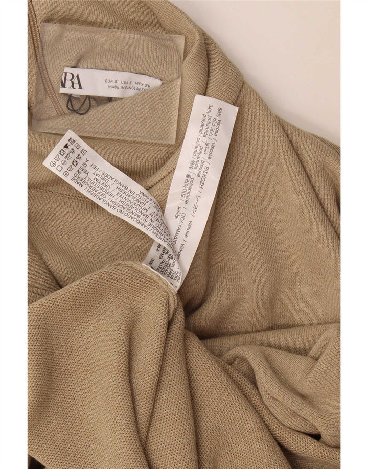 Женский джемпер с высоким воротником Zara, размер UK 10, маленький, бежевый, вискоза