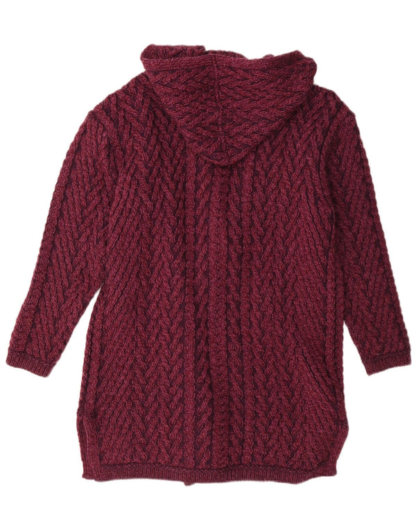 Женский удлиненный кардиган с капюшоном Aran Crafts UK 14, средний бордовый цвет
