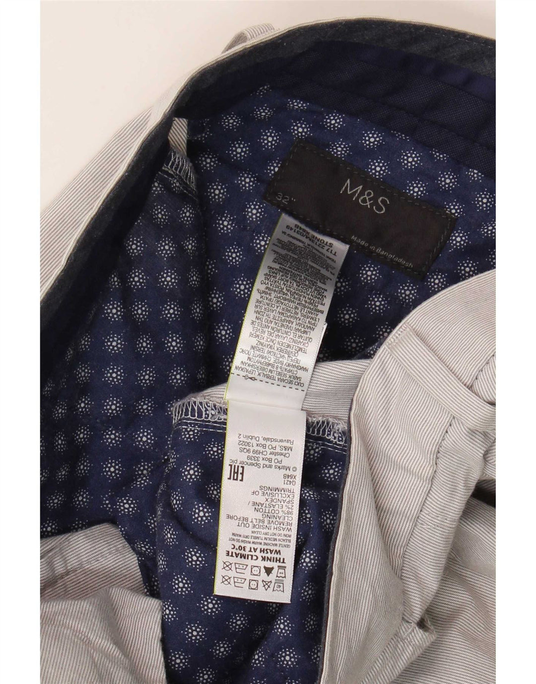 Мужские шорты чинос Marks & Spencer W32, хлопковые средне-серые в тонкую полоску