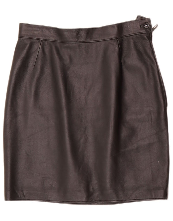 Vintage Womens Mini Leather Skirt W28 Medium Black