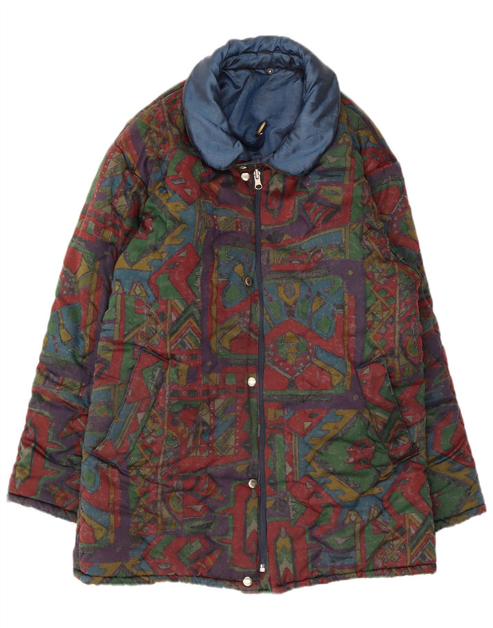 Винтажная мужская двусторонняя стеганая куртка UK 40, большая разноцветная с геометрическим узором
