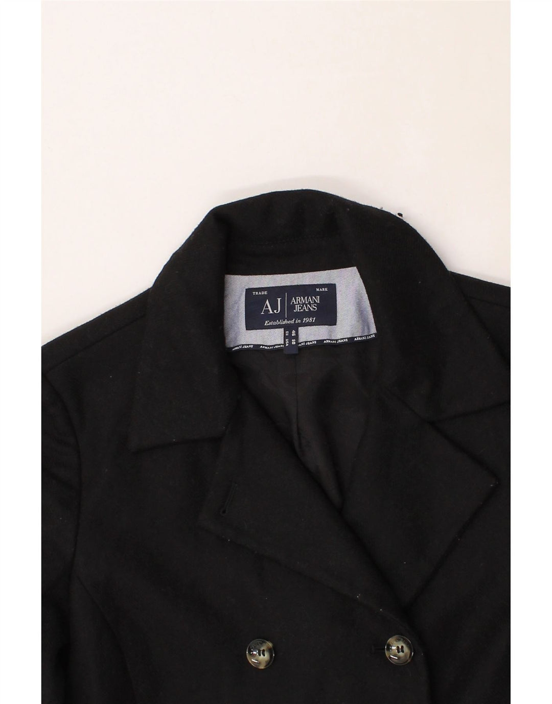 ARMANI JEANS Womens Double Breasted Blazer Jacket US 10 Large Black Wool Vintage Armani Jeans and Second-Hand Armani Jeans from Messina Hembry 