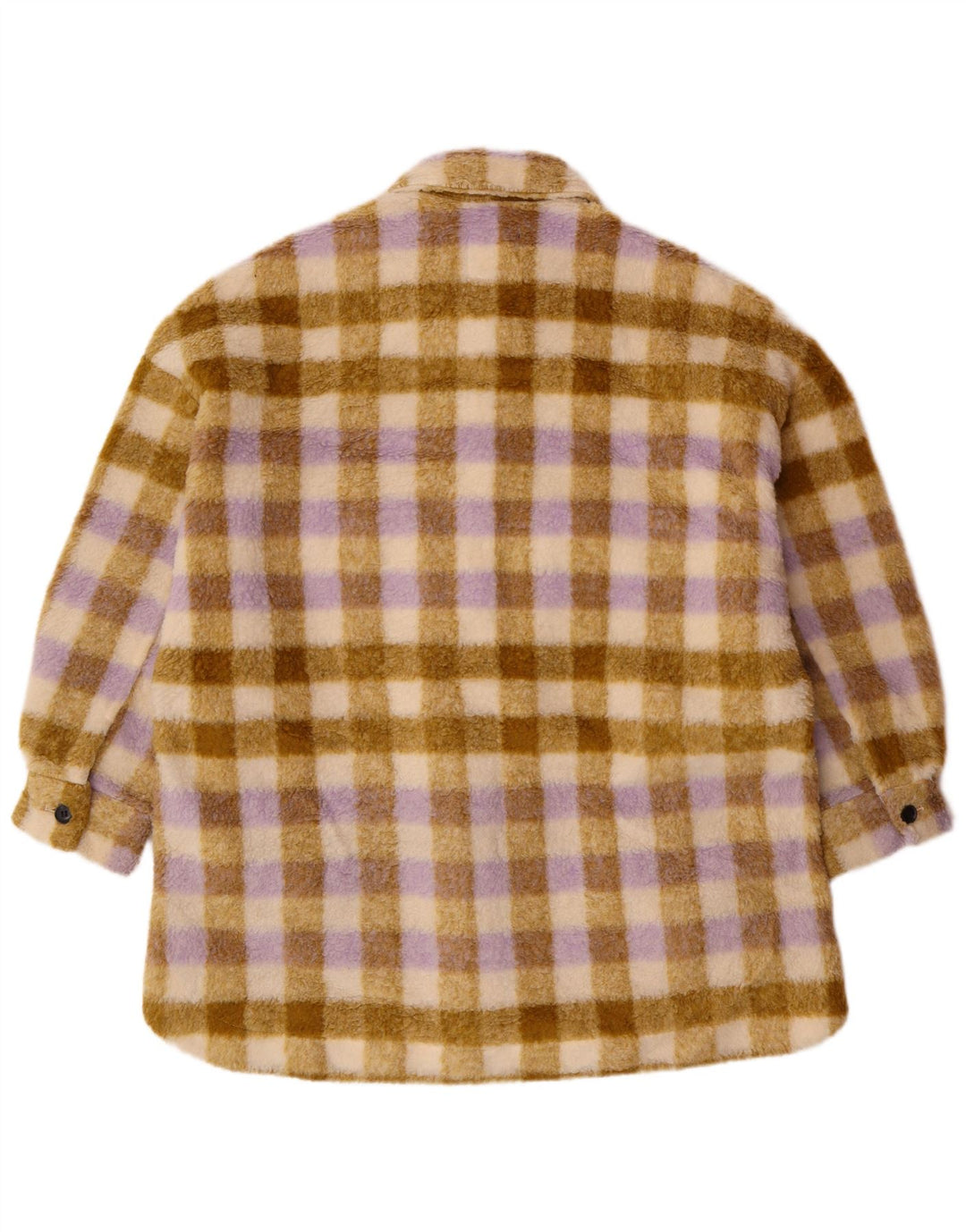 Женская флисовая куртка оверсайз Zara UK 10, маленький размер, бежевый полиэстер в клетку