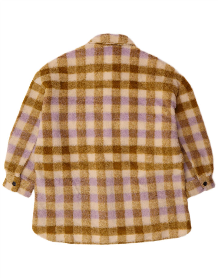 Женская флисовая куртка оверсайз Zara UK 10, маленький размер, бежевый полиэстер в клетку