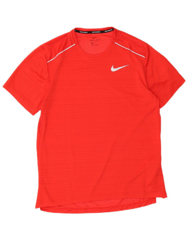 Мужская футболка Nike Dri Fit из полиэстера среднего красного цвета в тонкую полоску