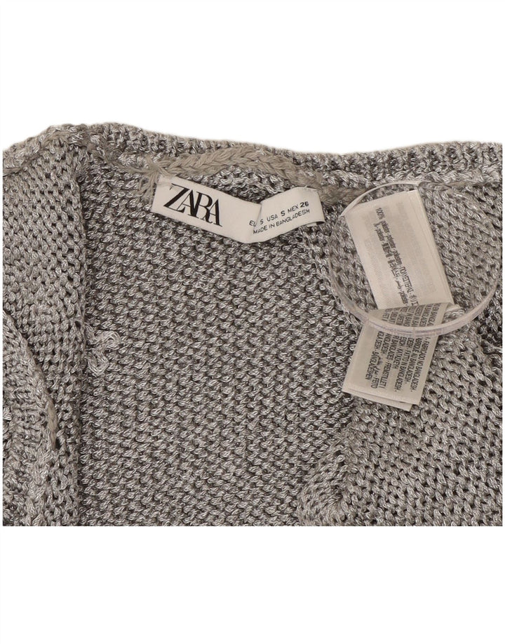 Женская укороченная майка Zara UK 10, маленький серебристый полиэстер