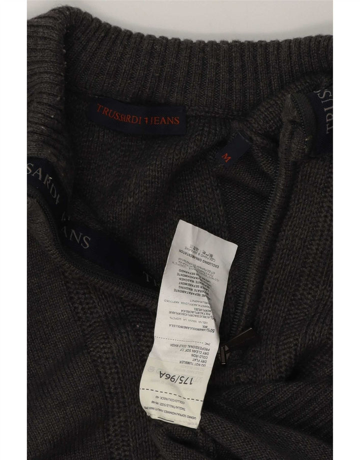 Мужской джемпер с воротником на молнии Trussardi Jeans, средний серый шерстяной свитер