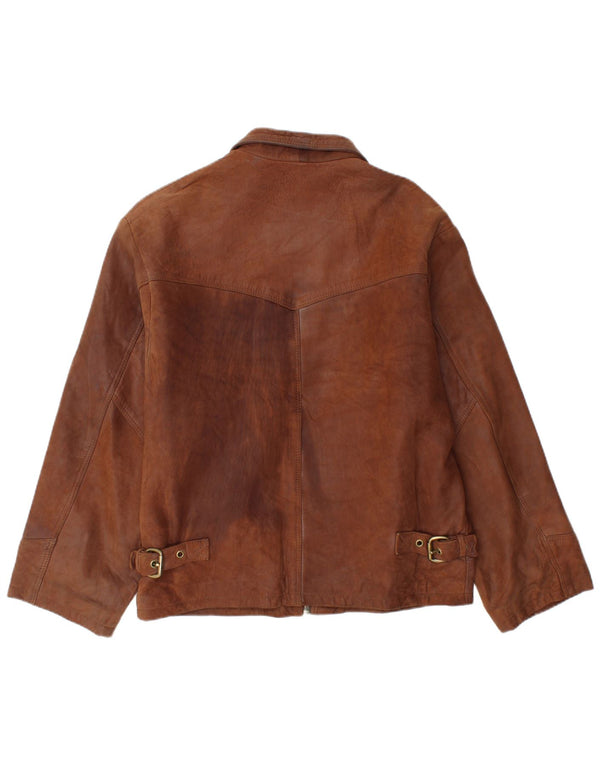 Harvest Mens Leather Jacket UK 40 Large Brown Leather