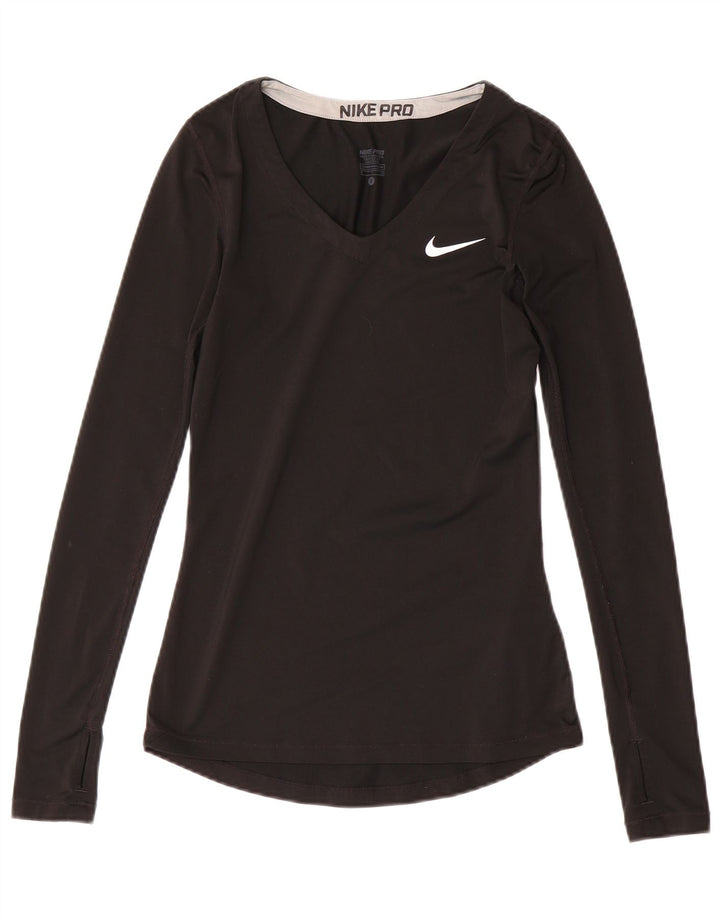 Женский топ Nike Dri Fit с длинным рукавом UK 8, маленький черный полиэстер