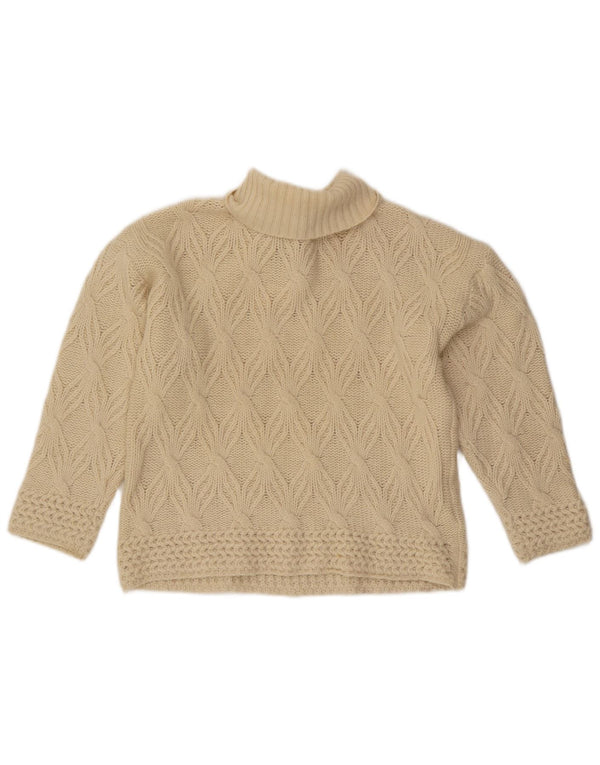 Винтажный женский укороченный джемпер с высоким воротником, свитер UK 14, средний цвет, белая шерсть