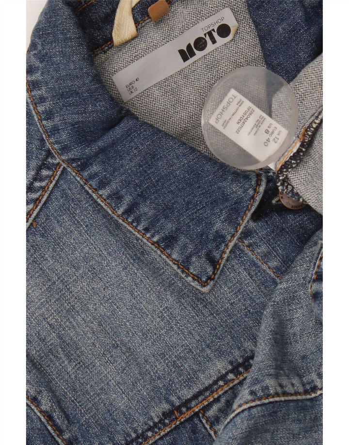 Женская укороченная джинсовая куртка Topshop UK 12, хлопок среднего синего цвета