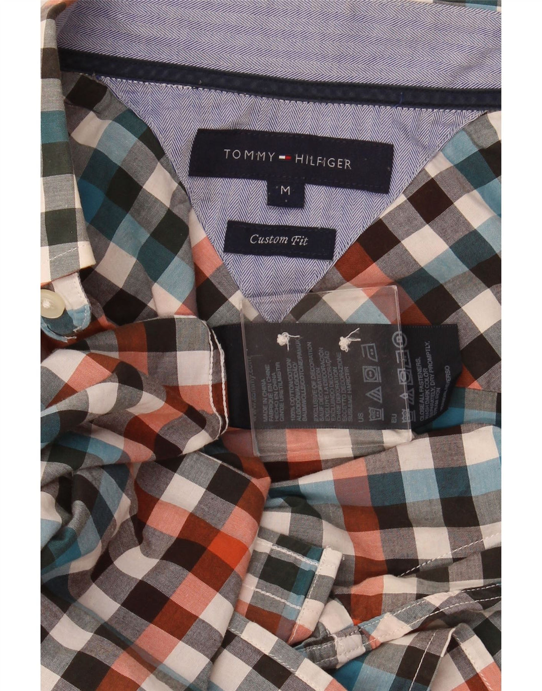 TOMMY HILFIGER Мужская рубашка на заказ, средний размер, разноцветная клетка, хлопок