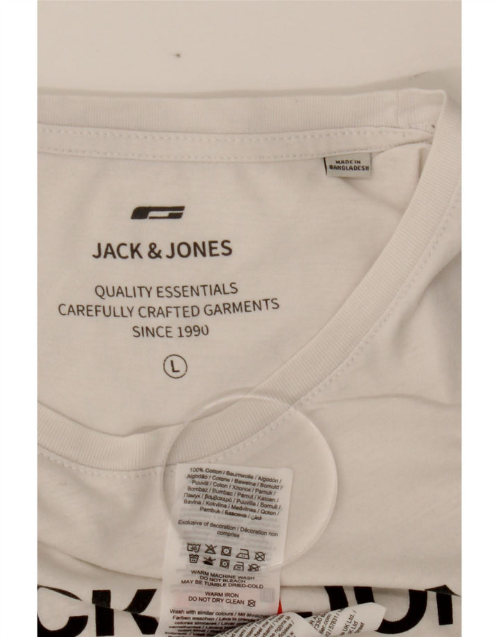 JACK & JONES Mens Graphic T-Shirt Top Large White Cotton Vintage Jack & Jones and Second-Hand Jack & Jones from Messina Hembry 