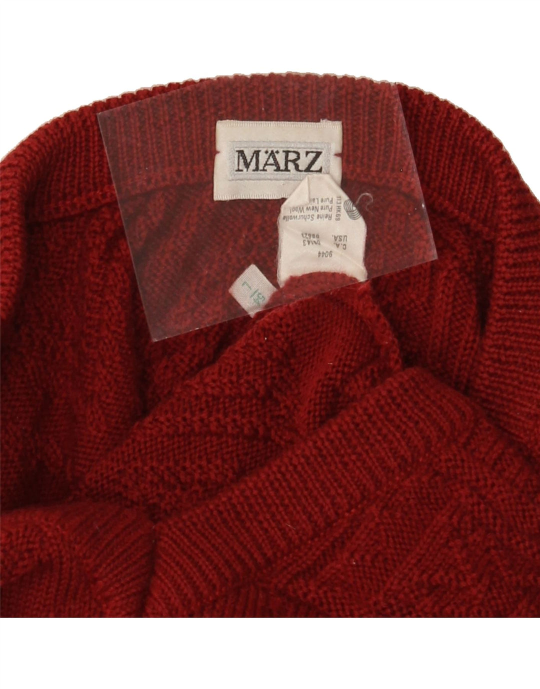 MARZ Mens V-Neck Jumper Sweater Large Red Argyle/Diamond Wool Vintage Marz and Second-Hand Marz from Messina Hembry 